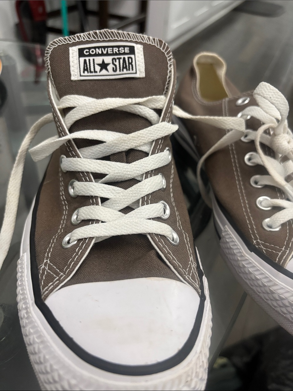 Converse Low Top Sneakers in Brown and White